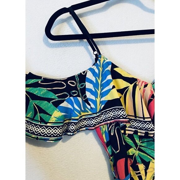 Flying Tomato Jumpsuit Womens Small Multicolor Tropical Ruffle Wide Leg Boho - Picture 4 of 7